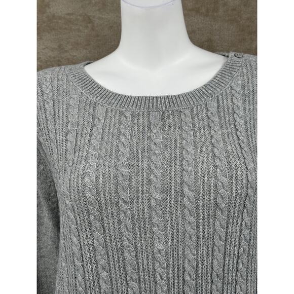 Talbots Sweater Womens 2X Gray Metallic Shimmer Cable Knit Fisherman Minimalist - Picture 2 of 10